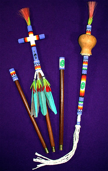 Beaded Peyote Staff & Gourd Rattle